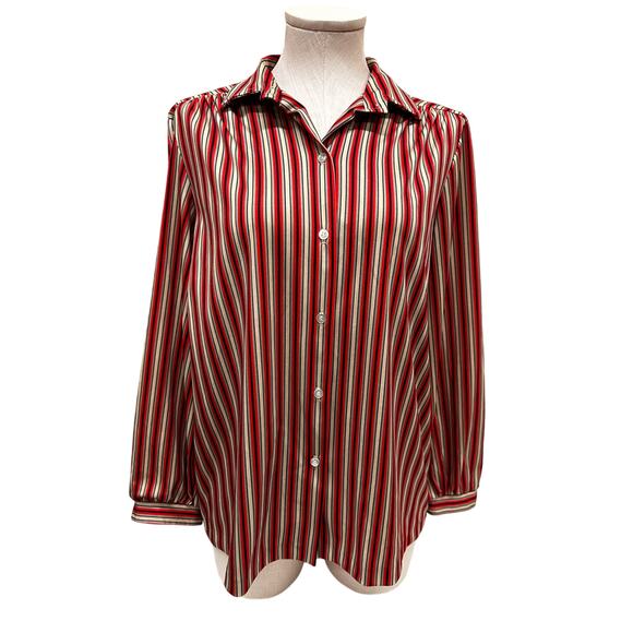 Vintage Fire Islander Plus Sized Red Striped Blouse XL - Picture 4 of 13